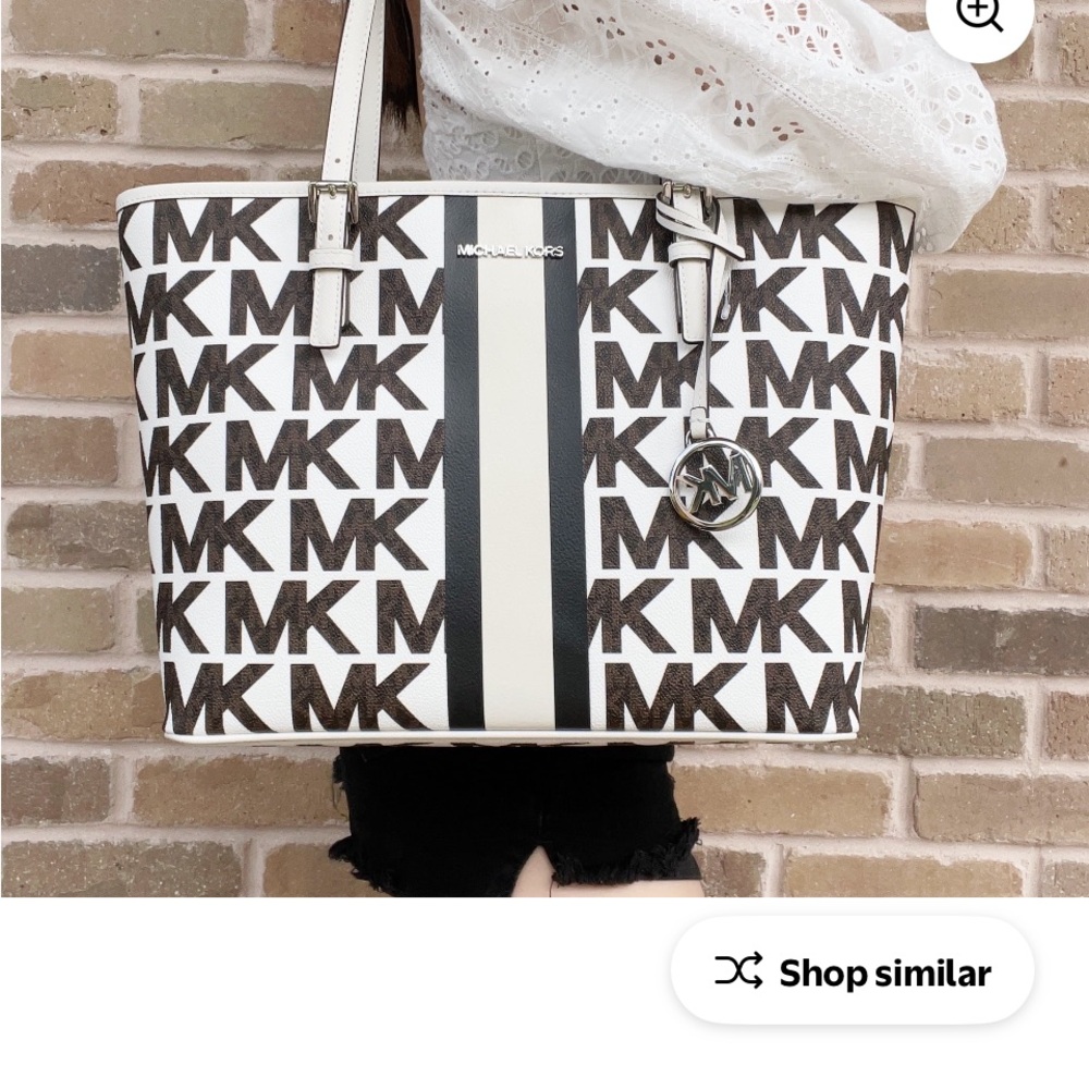 Michael Kors Jet Set Brown and White MK Tote